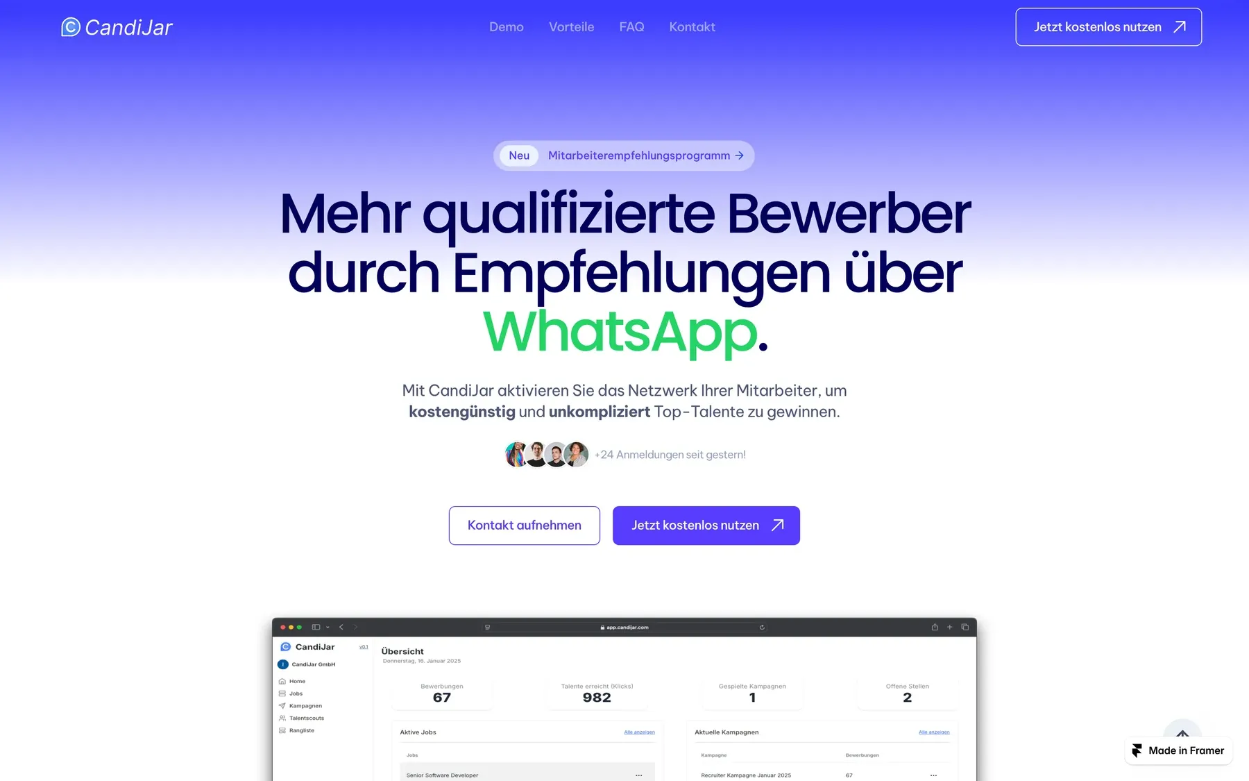 CandiJar website showing its WhatsApp-based employee referral platform