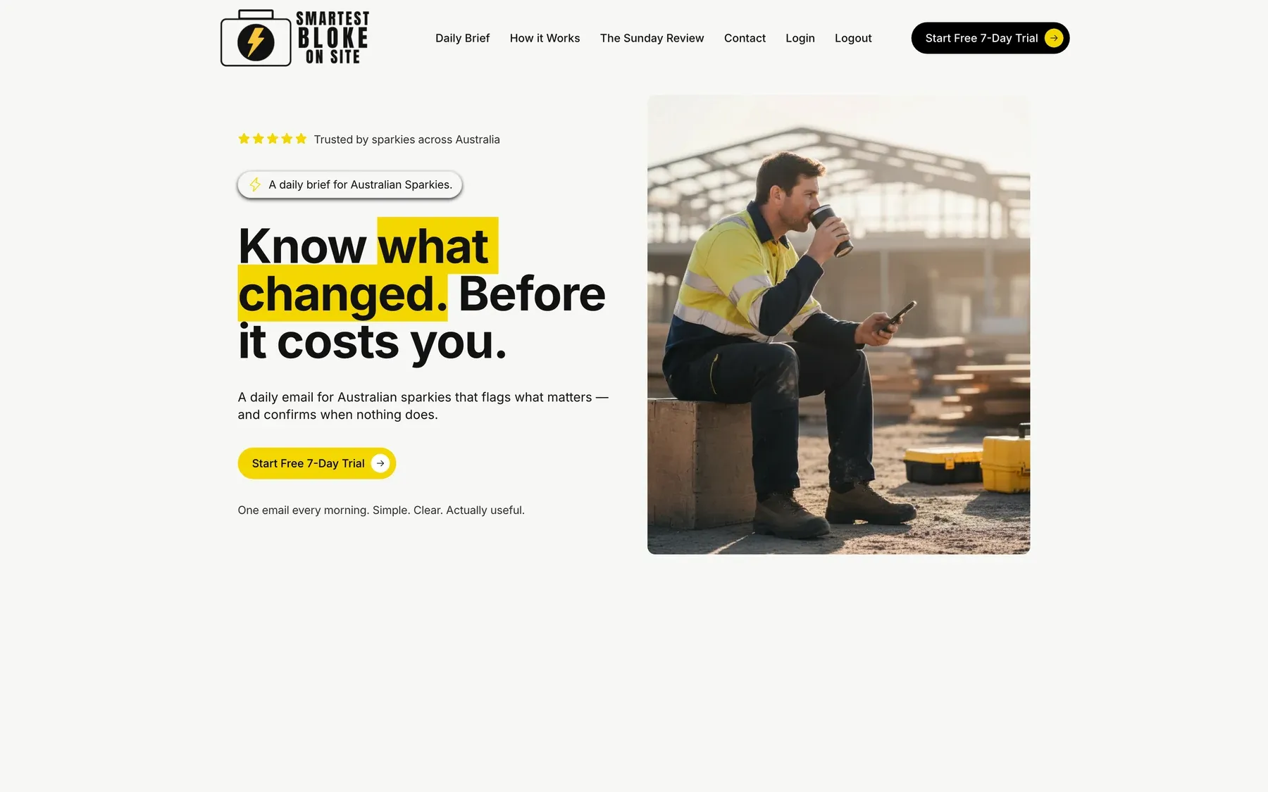 Smartest Bloke on Site landing page for an Australian industry newsletter